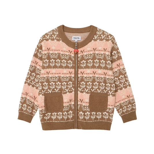 VAUVA Vauva FW23 - Girls Jacquard Cotton Cashmere Jacket (Brown) Coat & Jacket