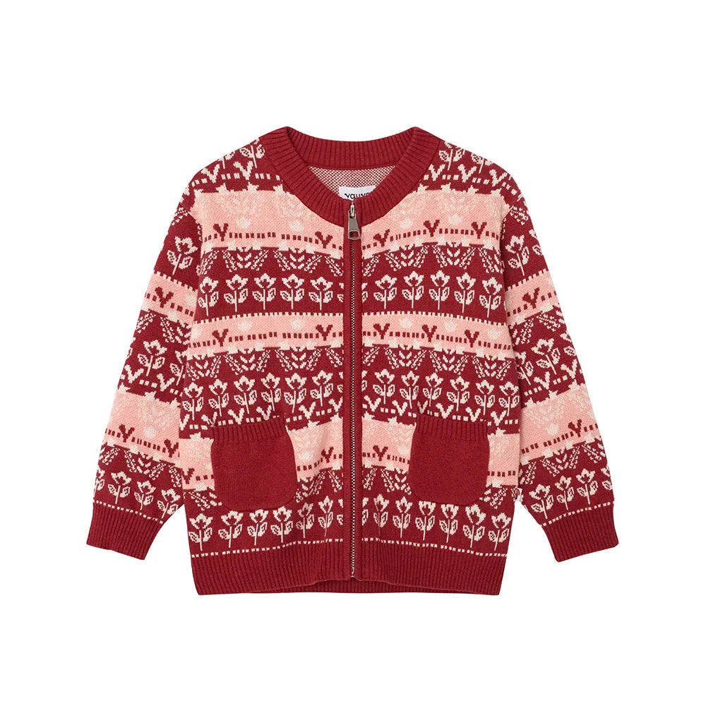 VAUVA Vauva FW23 - Girls Jacquard Cotton Cashmere Jacket (Red) Coat & Jacket