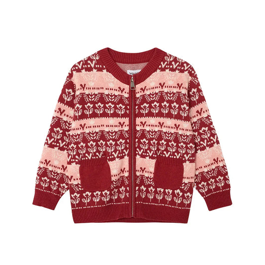 VAUVA Vauva FW23 - Girls Jacquard Cotton Cashmere Jacket (Red) Coat & Jacket