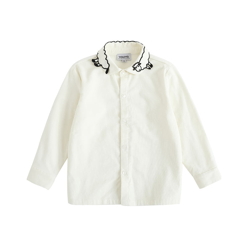 Vauva FW23 - Girls Embroidered Collar Long Sleeve Shirt (White) product image front