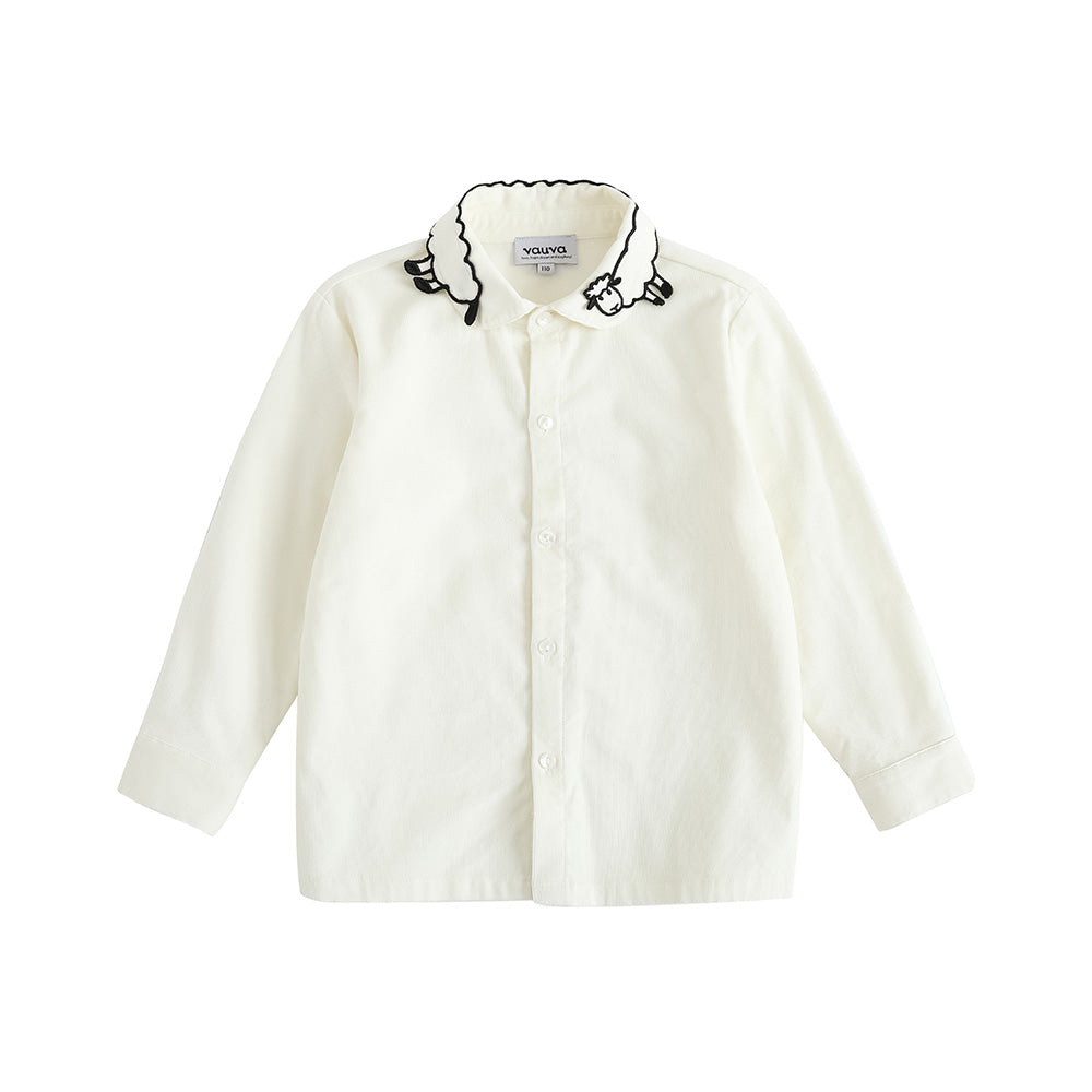 VAUVA Vauva FW23 - Girls Embroidered Collar Long Sleeve Shirt (White) Shirt