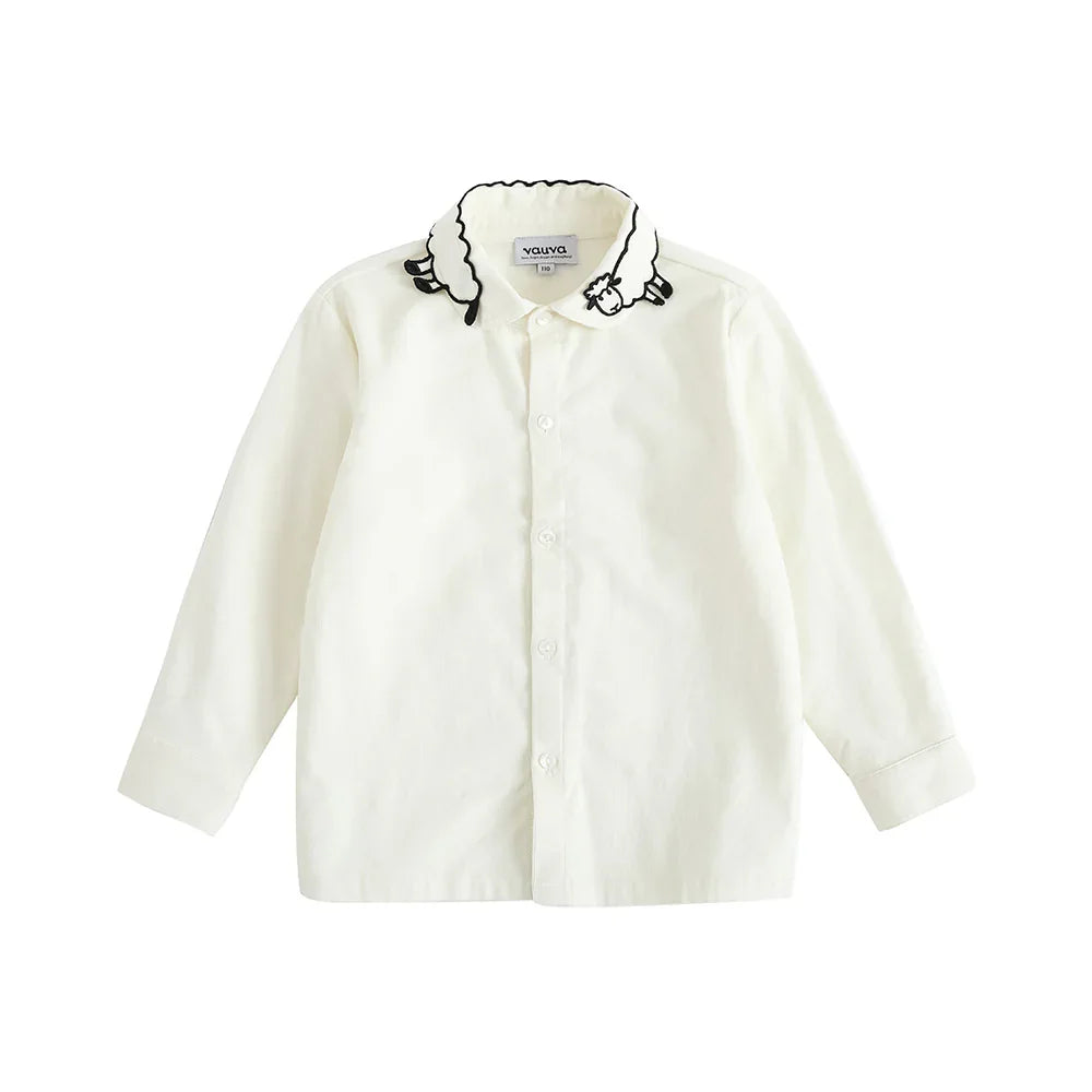 VAUVA Vauva FW23 - Girls Embroidered Collar Long Sleeve Shirt (White) Shirt