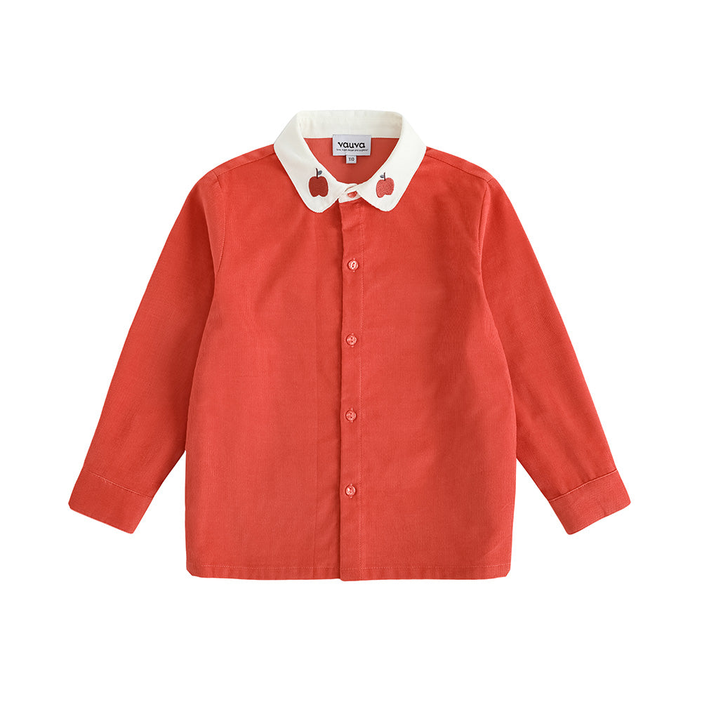 VAUVA Vauva FW23 - Girls Red Apple Embroidered Collar Long Sleeve Shirt Shirt