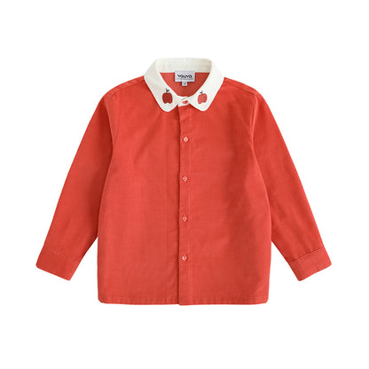 VAUVA Vauva FW23 - Girls Red Apple Embroidered Collar Long Sleeve Shirt Shirt