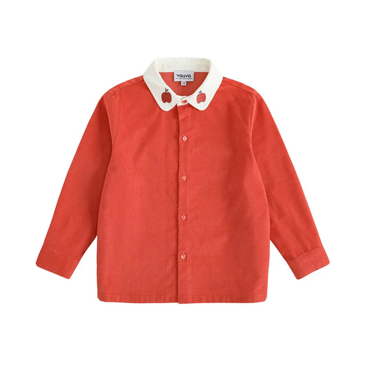 VAUVA Vauva FW23 - Girls Red Apple Embroidered Collar Long Sleeve Shirt Shirt