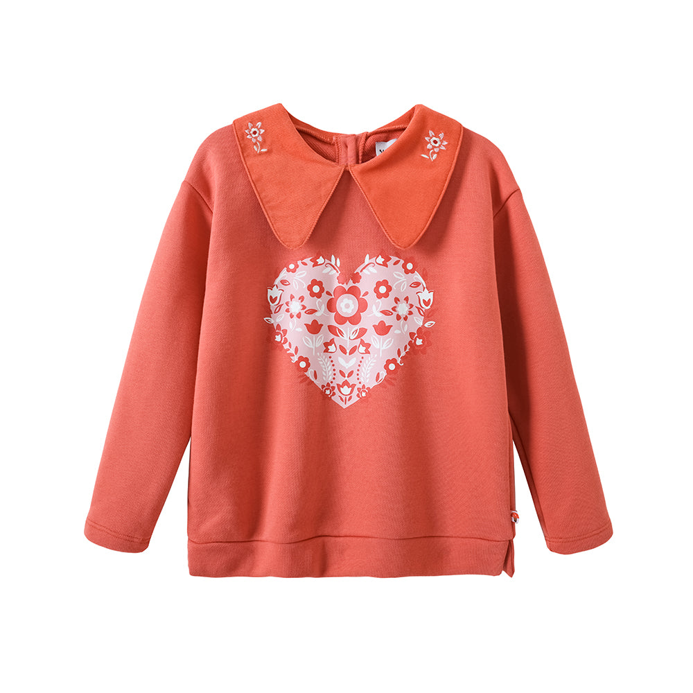 Vauva FW23 - Girls Heart Logo Printed Sweatshirt (Red) 150 cm