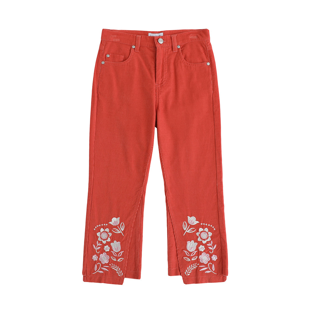 VAUVA Vauva FW23 - Girls Embroidered Flared Pants (Red) Pants