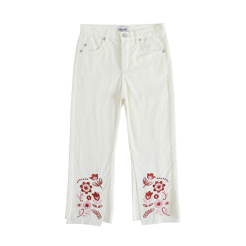 Vauva FW23 - Girls Embroidered Flared Pants (White) product image front