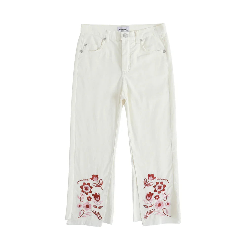 VAUVA Vauva FW23 - Girls Embroidered Flared Pants (White) Pants