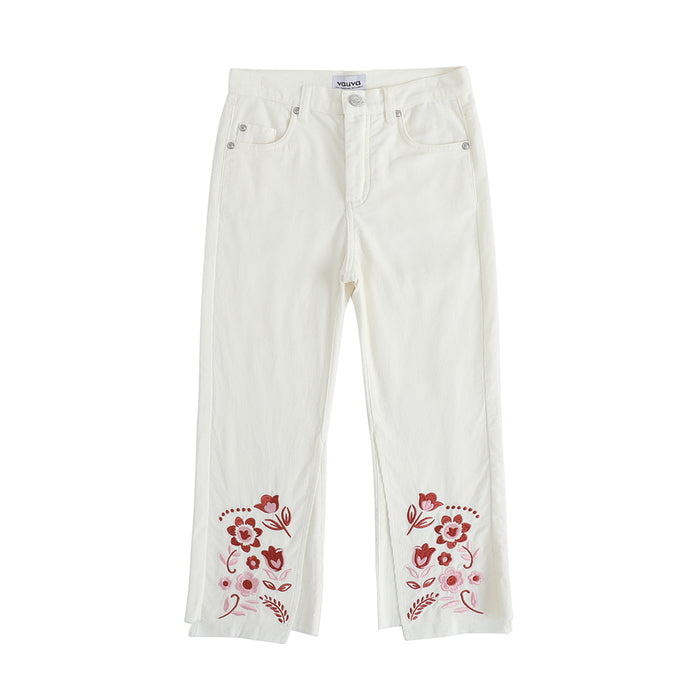 VAUVA Vauva FW23 - Girls Embroidered Flared Pants (White) Pants