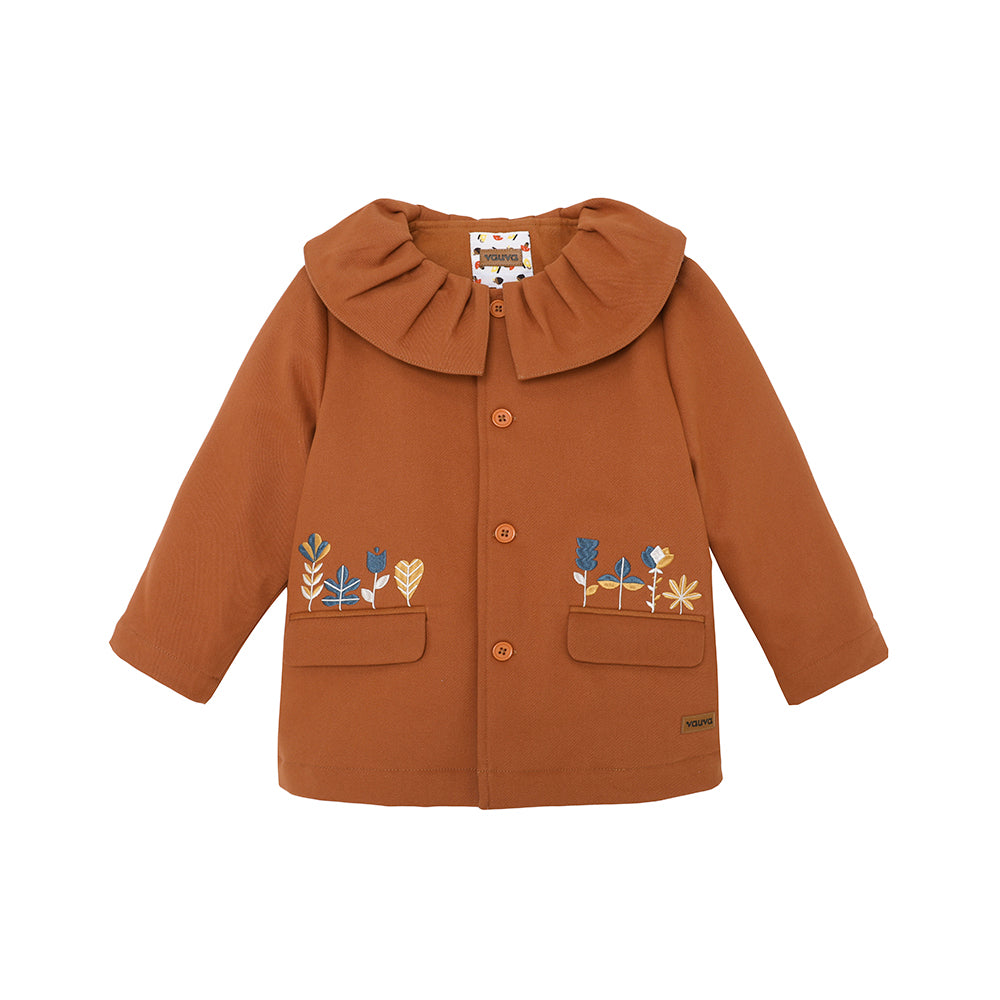 Vauva FW23 - Girls Ruffle Collar Embroidered Coat (Brown) product image front