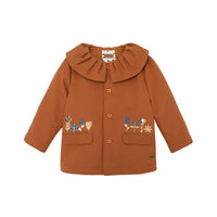 Vauva FW23 - Girls Ruffle Collar Embroidered Coat (Brown) product image front