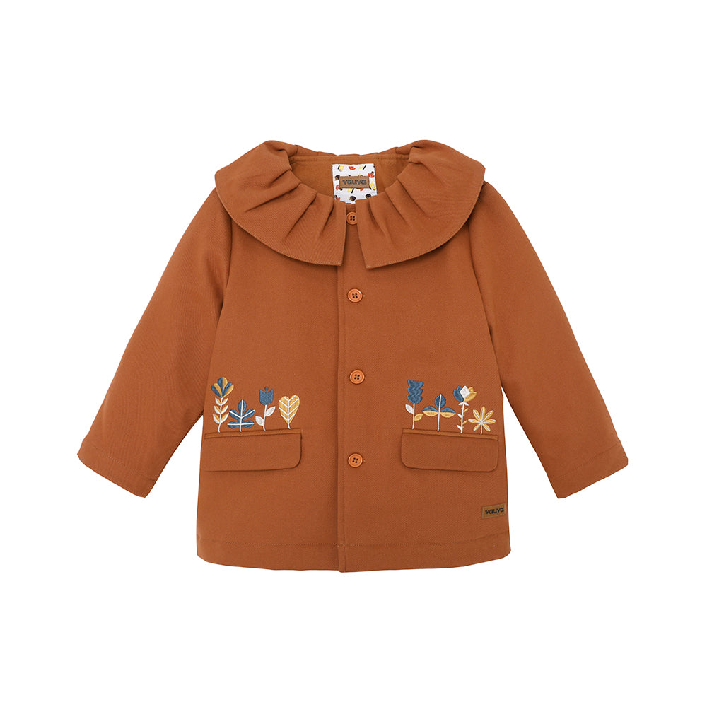 VAUVA Vauva FW23 - Girls Ruffle Collar Embroidered Coat (Brown) Coat &amp; Jacket