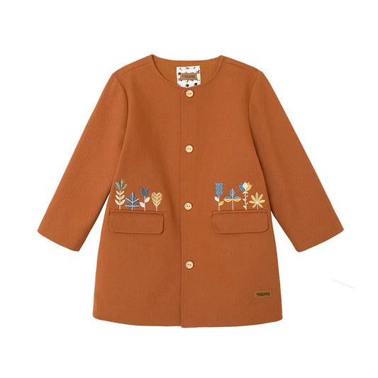 VAUVA Vauva FW23 - Girls Embroidered Twill Cotton Coat (Brown) Coat & Jacket