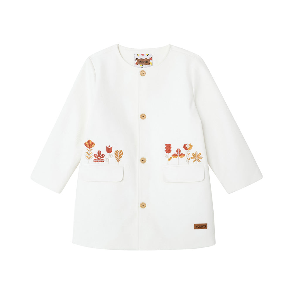 Vauva FW23 - Girls Embroidered Twill Cotton Coat (White) product image front