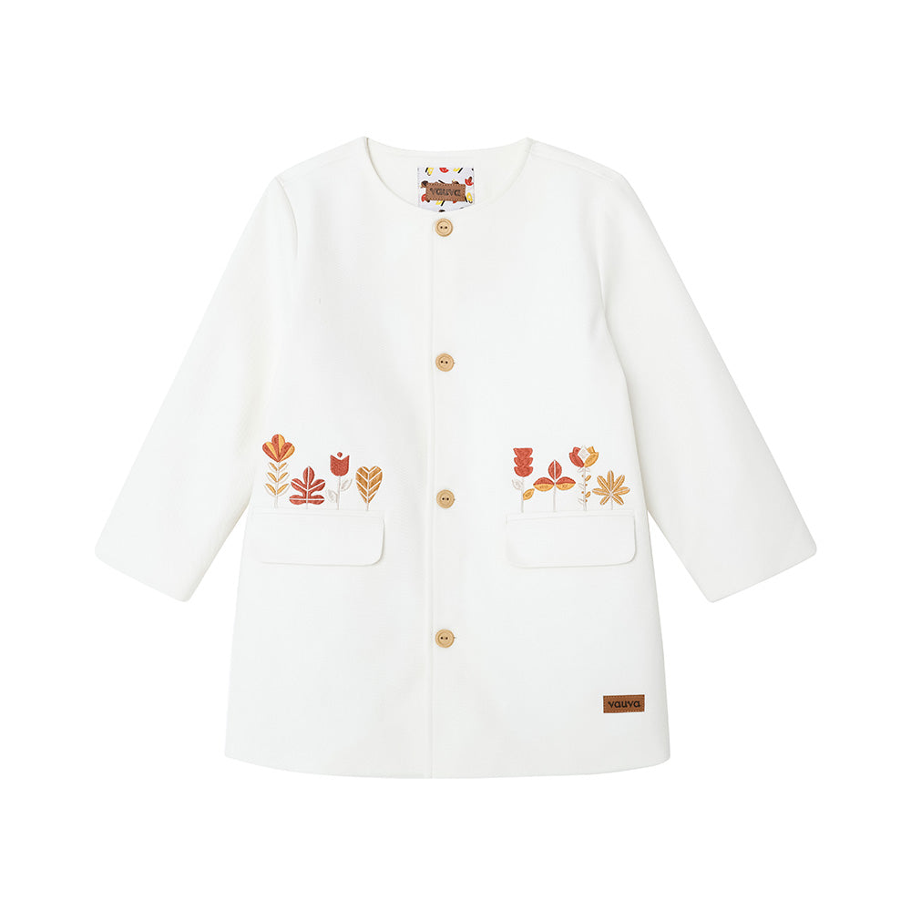 VAUVA Vauva FW23 - Girls Embroidered Twill Cotton Coat (White) Coat &amp; Jacket