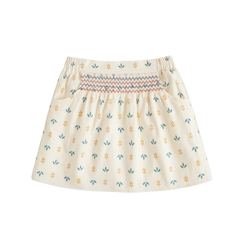 Vauva FW23 - Girls Printed Elastic Waist A-Line Skirt (White) product image front
