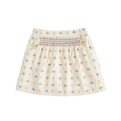 VAUVA Vauva FW23 - Girls Printed Elastic Waist A-Line Skirt (White) Skirt