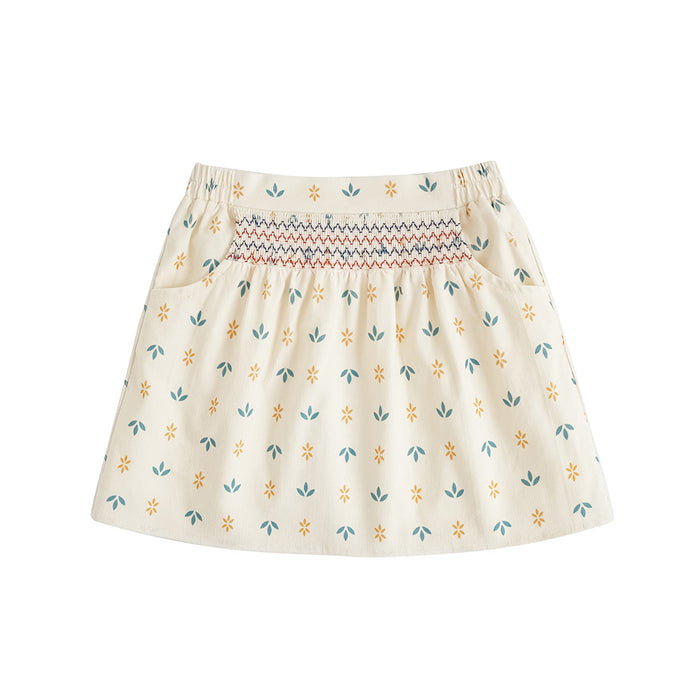 VAUVA Vauva FW23 - Girls Printed Elastic Waist A-Line Skirt (White) Skirt