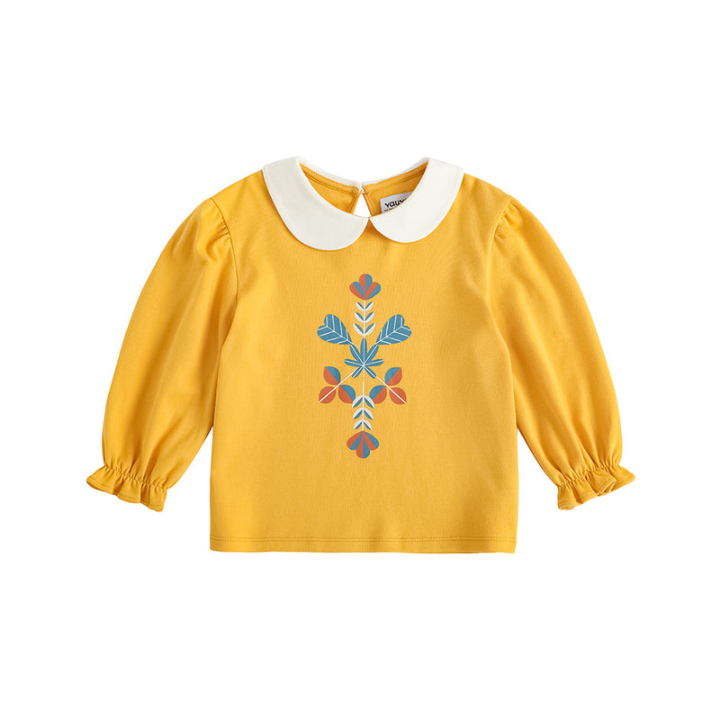 Vauva FW23 - Girls Floral Pattern Cotton Tops (Yellow) product image front