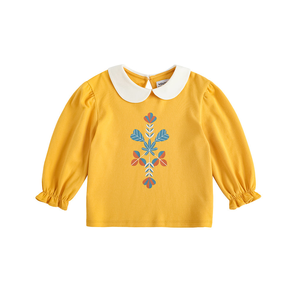 Vauva FW23 - Girls Floral Pattern Cotton Tops (Yellow) 150 cm