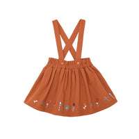 Vauva FW23 - Girls Embroidered Brown Vest Suspender Skirt - My Little Korner