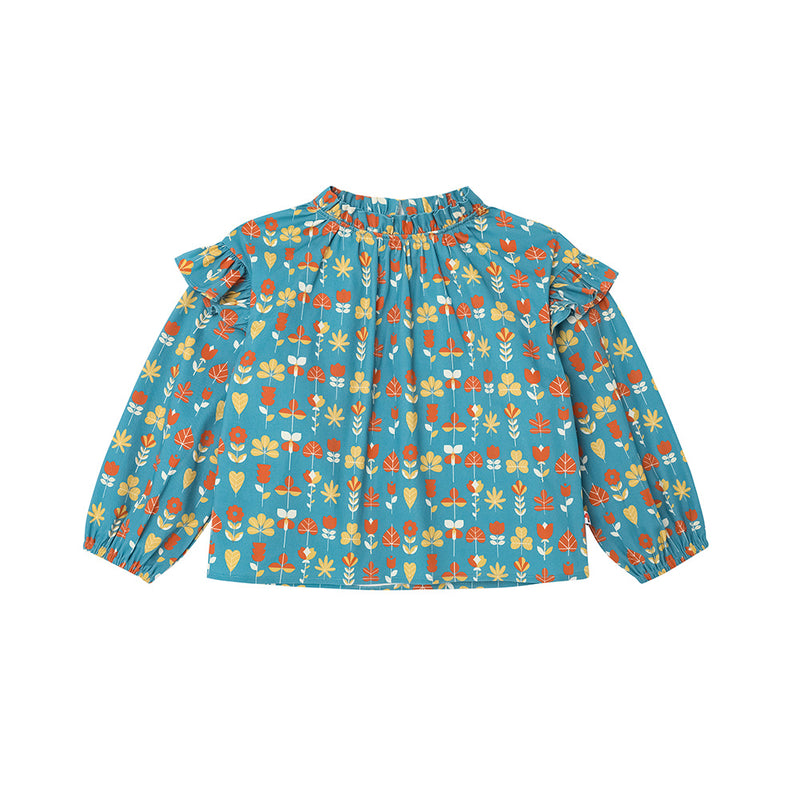 Vauva FW23 - Girls Fungus Collar Printed Shirt (Green)-poduct image front