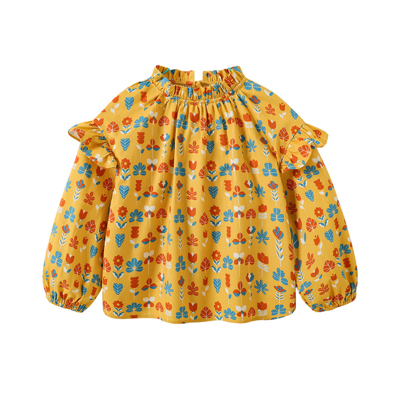 Vauva FW23 - Girls Fungus Collar Printed Shirt (Mud Yellow) 150 cm