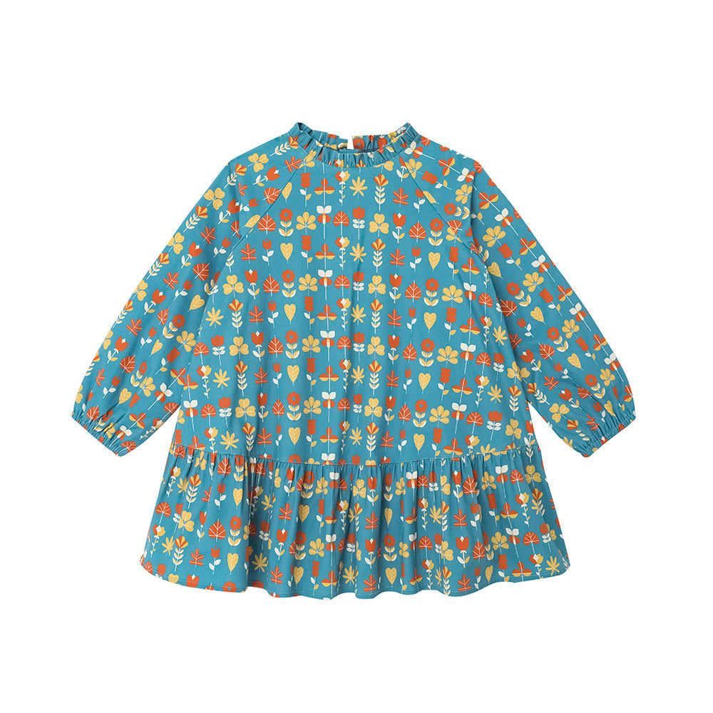 Vauva FW23 - Girls Fungus Collar Printed Dress (Green)-product image front
