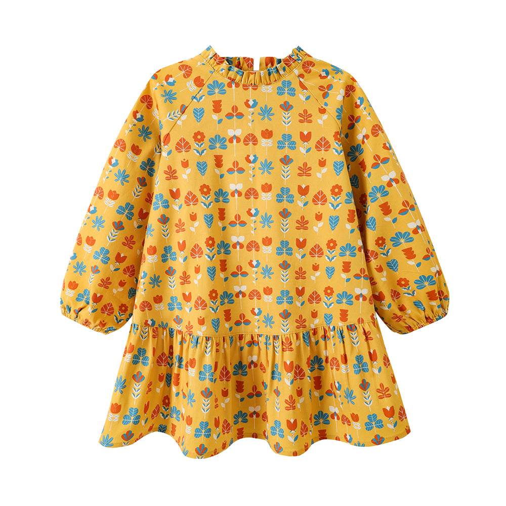 Vauva FW23 - Girls Fungus Collar Printed Dress (Yellow)-product image front