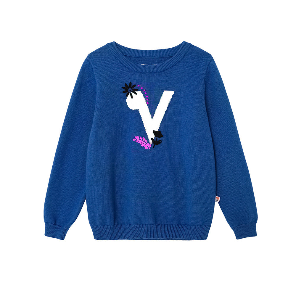 VAUVA Vauva FW23 - Girls Blue Printed Cotton Pullover Sweatshirt