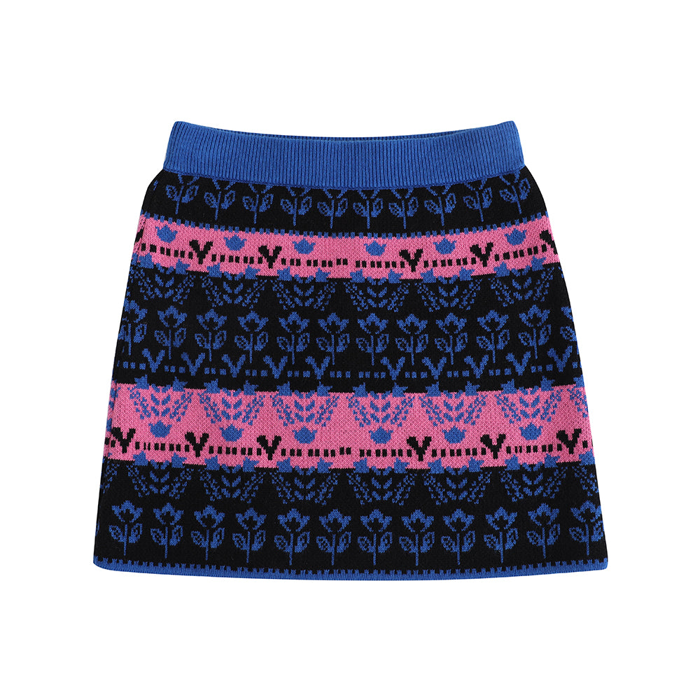 Vauva FW23 - Girls Blue Printed Sweater Skirt - My Little Korner