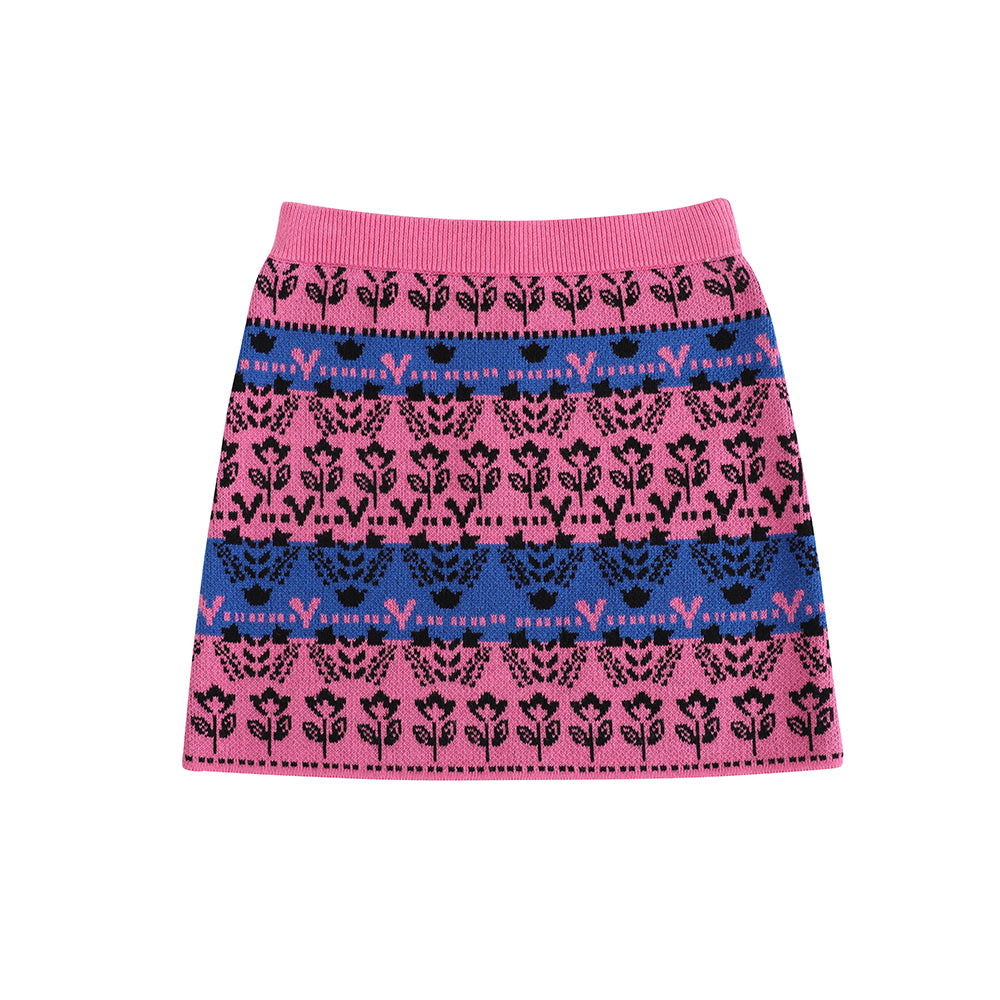 VAUVA Vauva FW23 - Girls Pink Printed Sweater Skirt Skirt