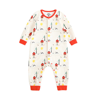 VAUVA Vauva FW23 - Baby Nordic Print Cotton Long Sleeve Romper (Red) Romper