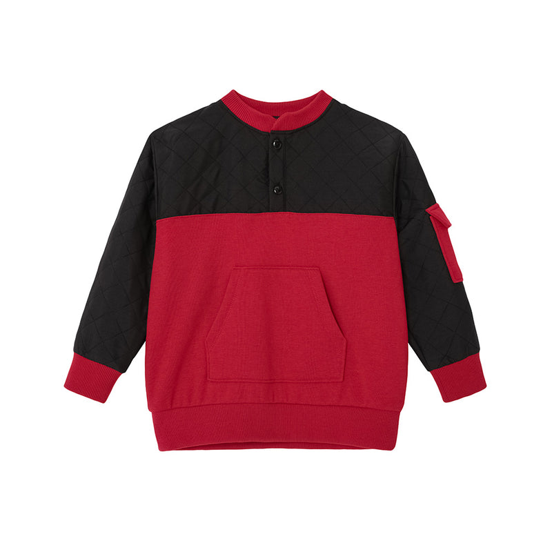 Vauva FW23 - Boys Simple Patchwork Crew Neck Sweatshirt (Black/Red)-product image front