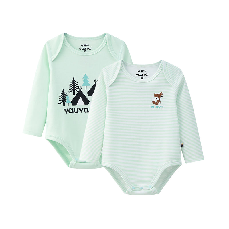 Vauva BBNS - Baby Anti-bacterial Organic Cotton Bodysuits (2-pack Green/Strips) 18 months