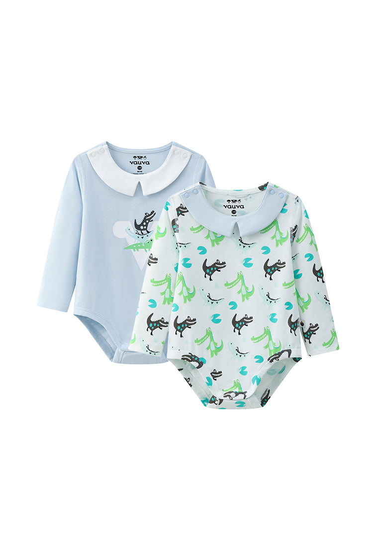 VAUVA Vauva BBNS - Organic Cotton Crocodile Print Square Neck Long-Sleeved Bodysuits (2-pack) Bodysuit