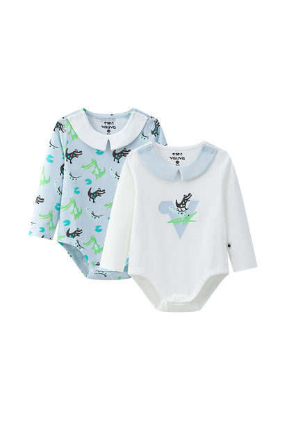 VAUVA Vauva BBNS - Organic Cotton Crocodile Print Square Neck Long-Sleeved Bodysuits (2-pack) Bodysuit