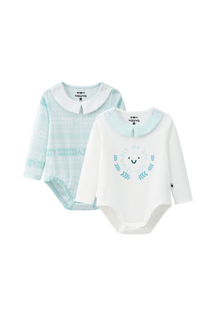 Vauva BBNS - Organic Cotton White Striped Pattern Bodysuits (2-pack) product image front