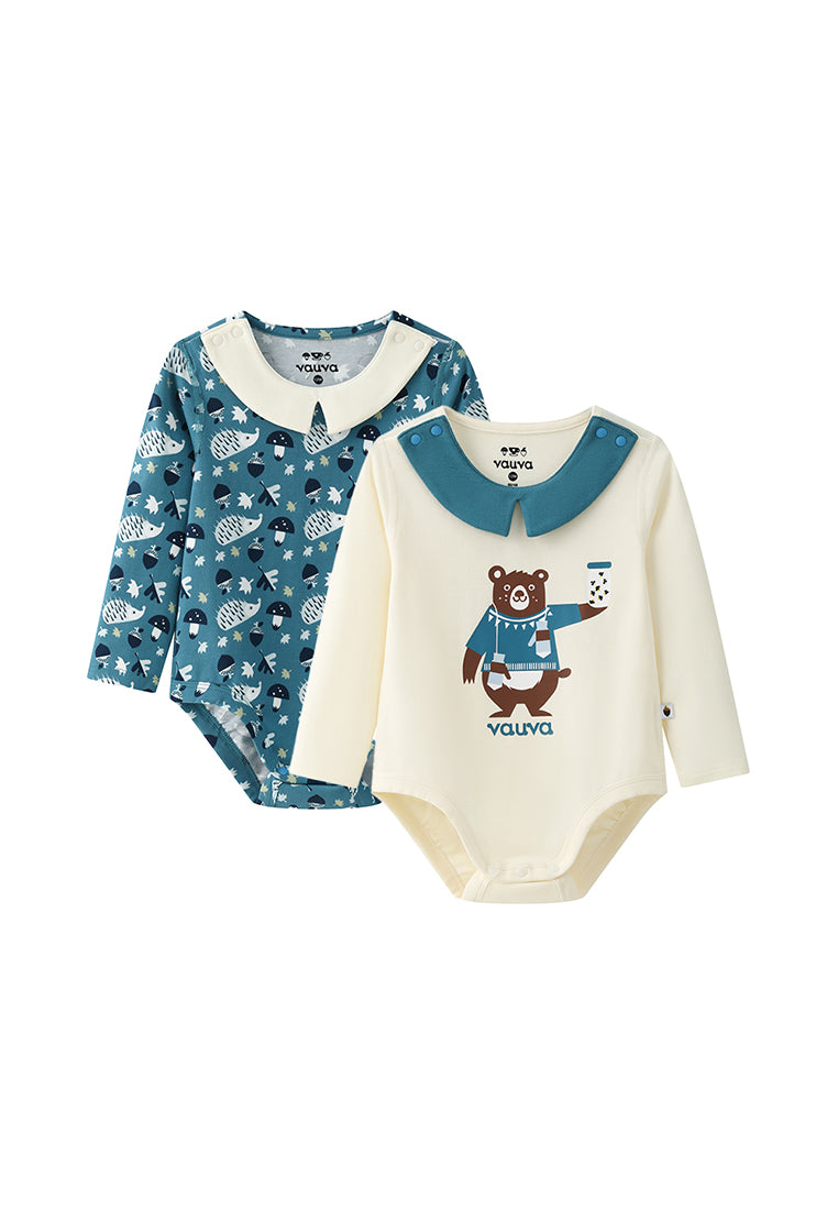 VAUVA Vauva BBNS Forest Series - Organic Cotton Hedgehog Print Crew Neck Bodysuits (2-pack) Bodysuit