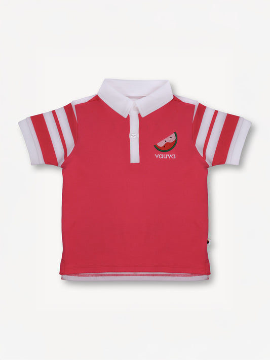 Kid Short Sleeve Watermelon Embroidery Polo Shirt