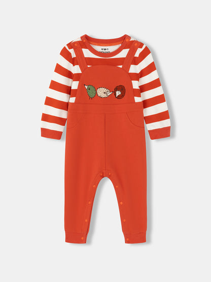 Baby Boys Hedgehog Print Embroidered Dungaree Bodysuit