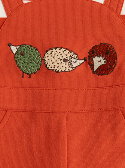 Baby Boys Hedgehog Print Embroidered Dungaree Bodysuit