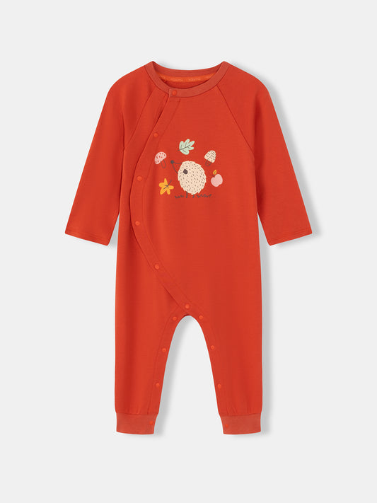 Baby Boys Woodland Hedgehog Print Wrap-Front Romper