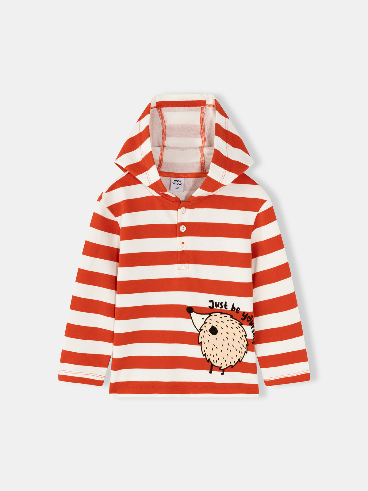 Boys Hedgehog Stripe Hooded Henley T-Shirt
