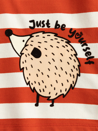 Boys Hedgehog Stripe Hooded Henley T-Shirt