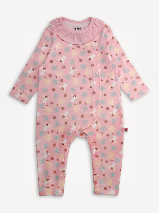 Angel-Print Ruffle Collar Romper