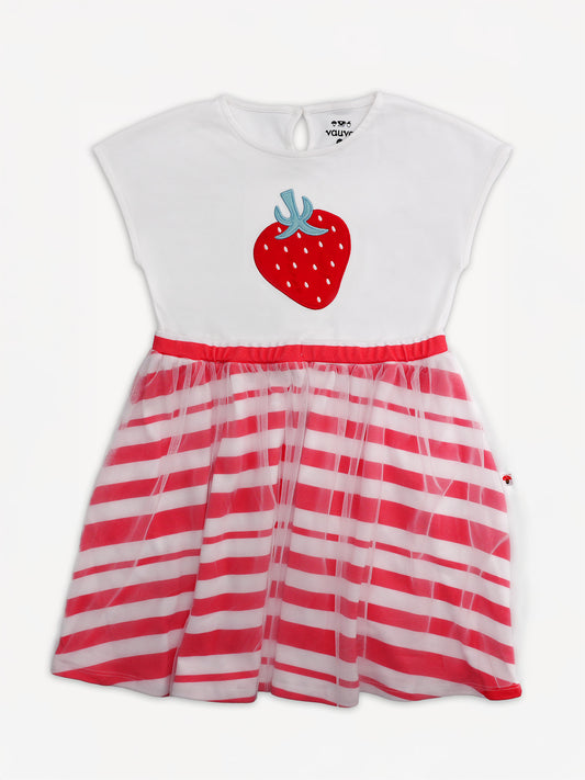 Girls Sleeveless Strawberry Print Two-Layer Dress