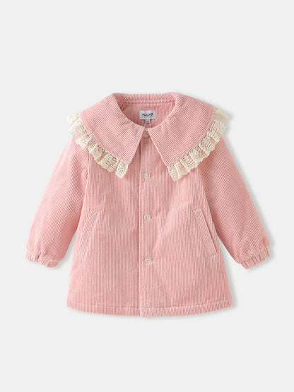 Girls' Corduroy Lace‑Collar Coat