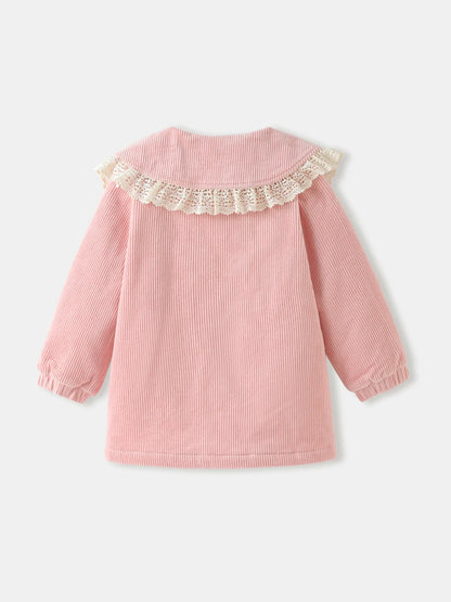 Girls' Corduroy Lace‑Collar Coat